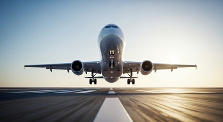 Airplane Taking Off From Runway on Sunny Day