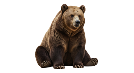 Sitting Brown Bear Looking Away on White Background