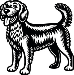 Woodcut Style Dog Illustration – Black and White Dog Vector Art