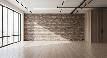 Empty Industrial Loft Space with Exposed Brick Wall and Natural Light