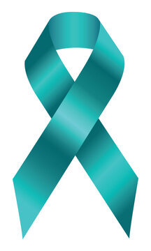 Teal ribbon as symbol Awareness of scleroderma, cervical cancer, Ovarian Cancer, Polycystic Ovary Syndrome (PCOS), Post Traumatic Stress Disorder(PTSD), Obsessive Compulsive Disorder(OCD). Vector 3d 