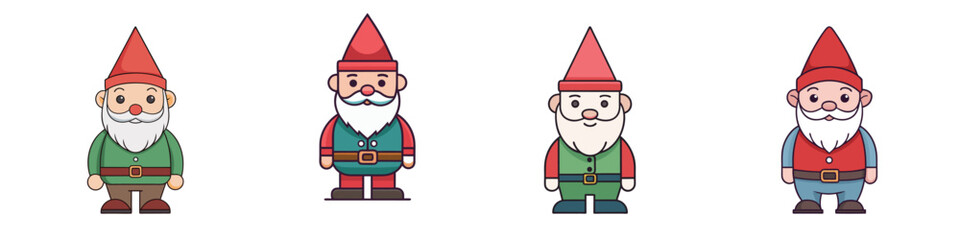 Flat Garden Gnome Illustration Whimsical Lawn Ornament and Outdoor Decor Vector Icon