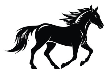 A silhouette of a majestic horse gallops forward with its mane flowing freely