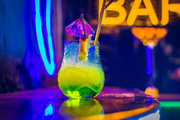 Cocktail alcohol on the bar
