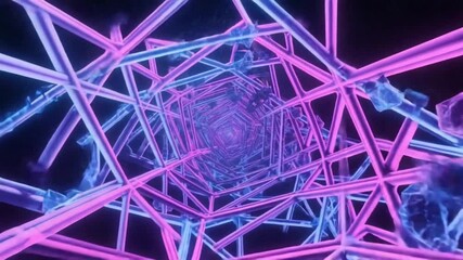 A 3D lattice glowing magenta blue lines deep space, grainy texture soft volumetric glow. geometric shapes hue pink, violet fuchsia. hallucination subtle mesh noise. Feels visualized ambient sound - Powered by Adobe