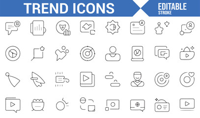 Set of clean, simple icons for modern media, video sharing, and content marketing.