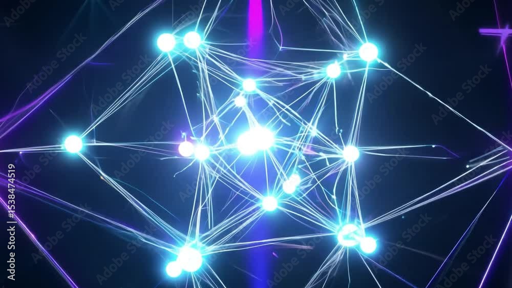 Poster abstract digital network connections with glowing nodes and lines representing data flow, technology