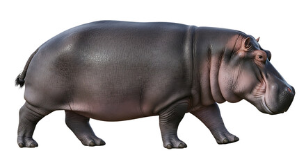 Walking Hippopotamus on White Background Side View