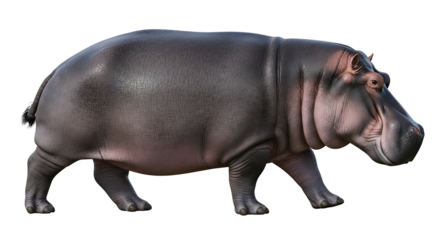 Walking Hippopotamus on White Background Side View