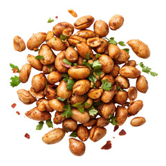 Fototapeta premium Spiced Roasted Peanuts with Fresh Cilantro and Seasoning for Flavorful Snacking on transparent background