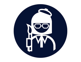 絵筆を持った画家の丸いシンプルなモノクロ白抜きイラストアイコン