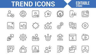 Collection of trend-related icons for social media, video, and content creation.