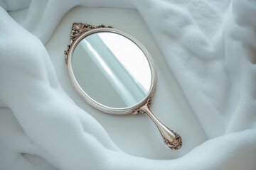 Elegant Vintage Hand Mirror on Soft Blanket