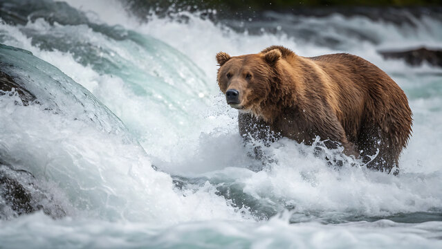 bear crossing river
