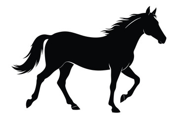 Horse silhouette gallops with flowing mane and tail in striking black contrast