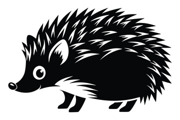Stylized black and white hedgehog with distinctive spikes and playful expression is walking