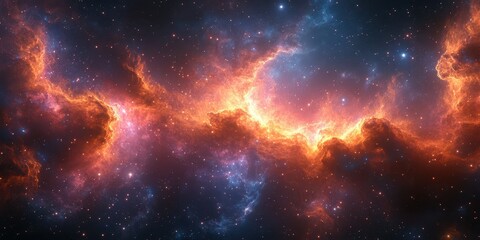 Fototapeta premium Vibrant cosmic nebula illuminated by fiery colors and sparkling stars in deep space