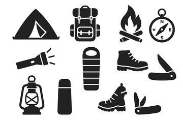 Camping Gear Silhouette Icons