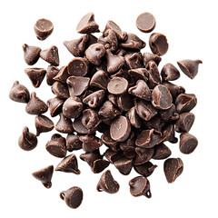 Delicious chocolate chips pile for baking and sweet treat concepts isolated on transparent background, png 