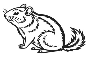 A stylized chipmunk outlined in black sits upright watching attentively, presented on white