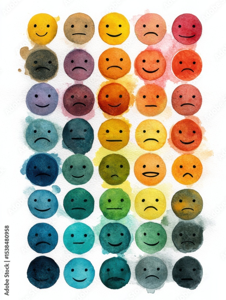 Poster emotional spectrum chart illustrating feelings from numbness to hope using soft watercolor styles