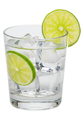 Gin and Tonic Cocktail with Lime Slices and Ice, Isolated on a Transparent Background.