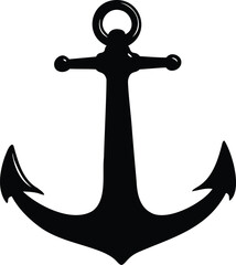 A classic nautical anchor in black silhouette on white background design