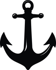 Silhouette of a classic black anchor illustration on a white background