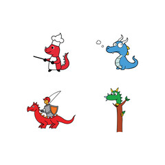 Cartoon Dragons in Different Roles Illustration