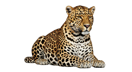 Leopard Resting Isolated on White Background Wild Animal