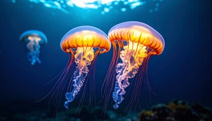 High-resolution image of a single jellyfish captured mid-swim against a black background.