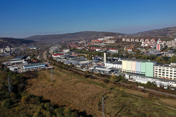 Aerial view of industrial zone and technology park buildings