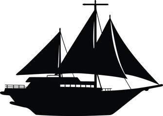 Majestic sailing ship silhouette against a plain white background creating dramatic contrast