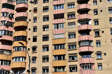 Flat of blocks from Communist period, worn out concrete buildings in Eastern Europe