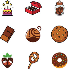  Chocolate Bar Vector Icon Set for Sweets and Desserts Illustration.