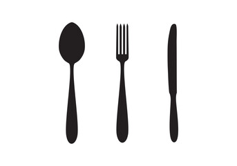Fork, spoon, knife and plate. Menu symbol. Tableware instruments. Restaurant icon. Food, plate, fork, knife, spoon, cutlery icon set. logo design