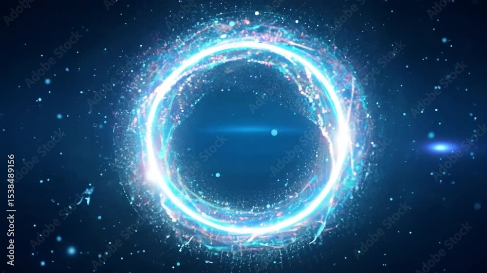 Wall mural glowing circular portal with neon light effects in a dark environment creating a futuristic and enig