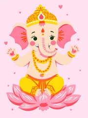Adorable baby Ganesha blessing pose illustration