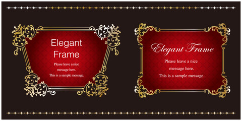 高級感のあるエレガンスなフレームセット、装飾デザイン、飾り罫、上品な背景、金、ゴールド、レッド 、ブラック