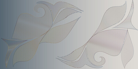 Abstract Vector line gold ornament fancy nature elegant vintage background. Hand drawn wavy branches.