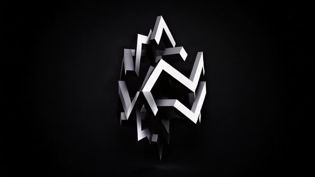 Abstract geometric sculpture with interlocking shapes on a dark background, showcasing modern design