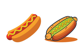 Hot Dog Clipart Set – Tasty Fast Food Cartoon Vector Illustration