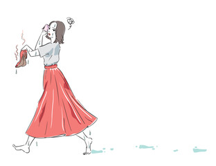 汗や雨によるパンプスの濡れに困る可愛い女性
