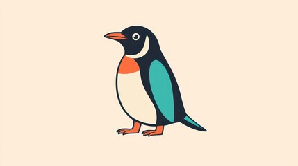 Obraz premium Cute cartoon penguin illustration, peaceful scene, possible use in children's books or education