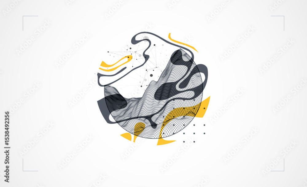Poster abstract art wireframe background. modern science or technology art elements. surface illustration. 