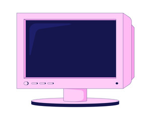 Retro pink CRT monitor front view 2D cartoon object. Desktop display outdated. Y2k hardware. Tech nostalgia. Oldschool technology isolated element flat vector clip art on white. Spot illustration