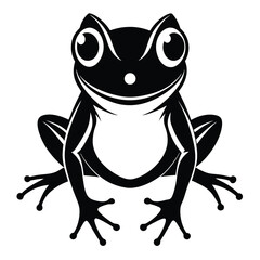 Monochromatic amphibian features a stylized frog poised with wide eyes and distinctive toe pads