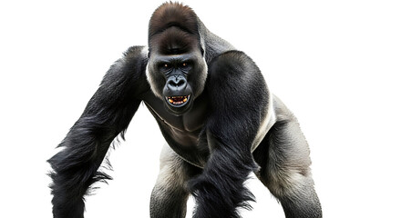 Gorilla Staring Aggressively Front View on White Background