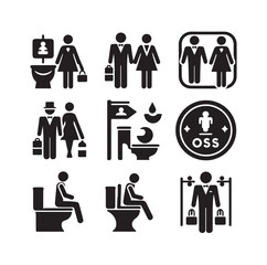 set toilet sign symbol icon  bathroom outline sig Restrooms for men and women, vecto