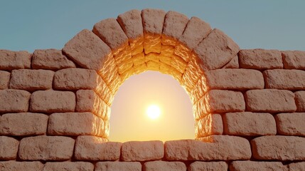 Tan Brick Wall Archway with Bright Sunlight